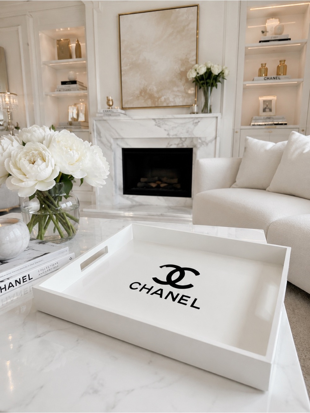 CHANEL White and Black Logo Decorative Tray
